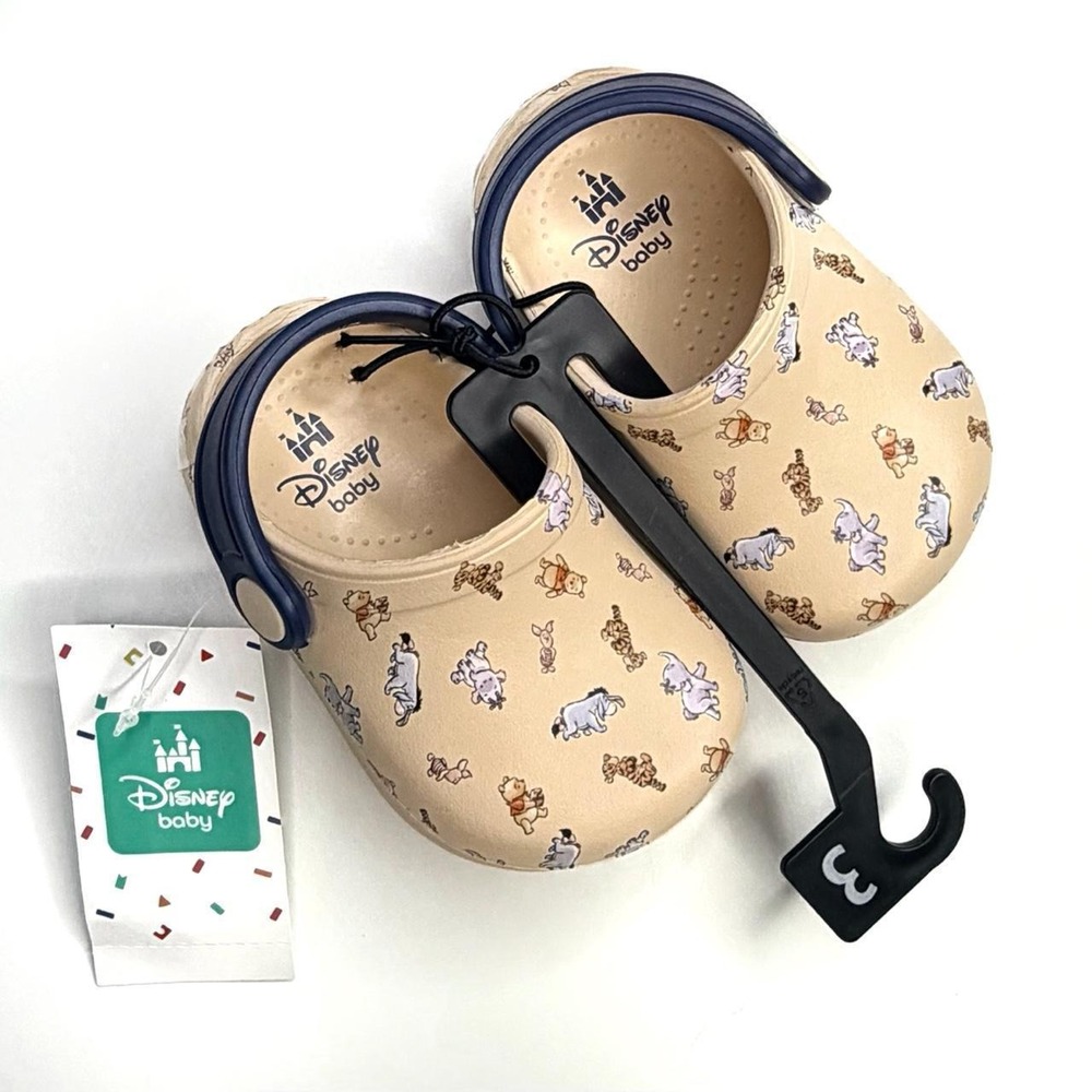 Disney Winnie the Pooh Tan & Navy Baby Boy Clogs size 3